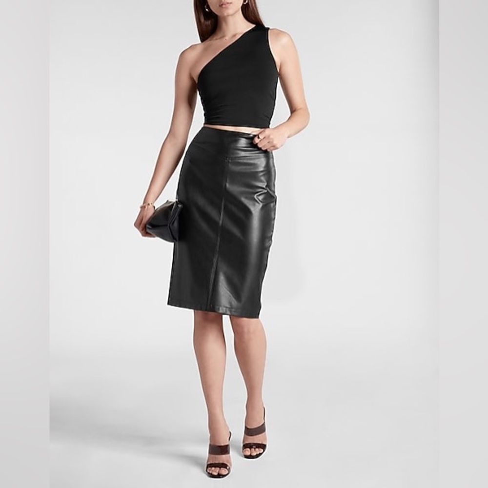 Express High Waisted Black Faux Leather Seamed Pencil Skirt